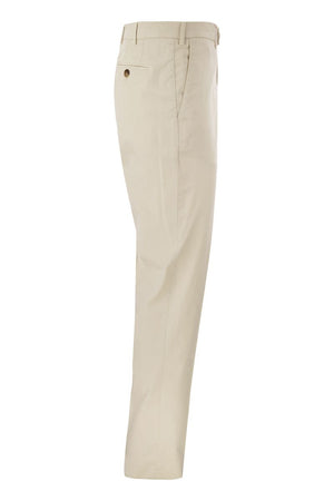 Italian Fit Cotton Gabardine Trousers in Cream for Men