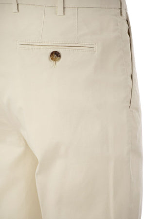 Italian Fit Cotton Gabardine Trousers in Cream for Men