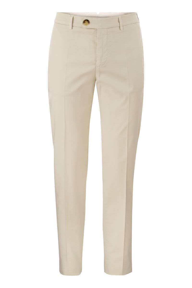 Italian Fit Cotton Gabardine Trousers in Cream for Men