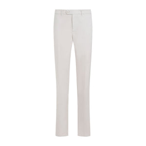 Italian Fit Cotton Gabardine Trousers in Cream for Men