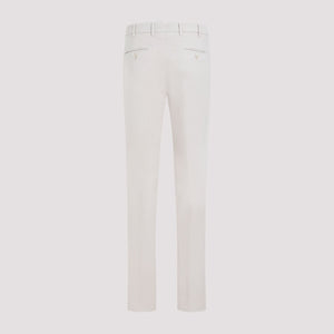 Italian Fit Cotton Gabardine Trousers in Cream for Men