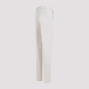 Italian Fit Cotton Gabardine Trousers in Cream for Men