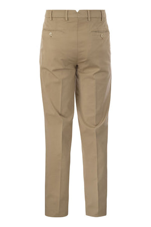 Italian Fit Cotton Gabardine Trousers in Cream for Men