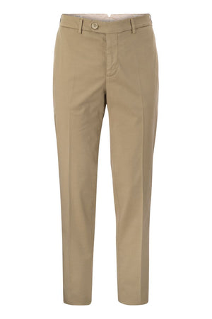 Italian Fit Cotton Gabardine Trousers in Cream for Men