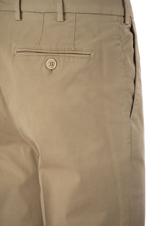 Italian Fit Cotton Gabardine Trousers in Cream for Men