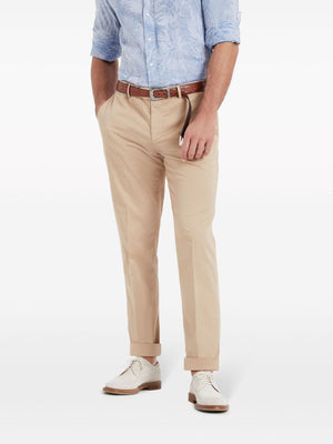 Italian Fit Cotton Gabardine Trousers in Cream for Men