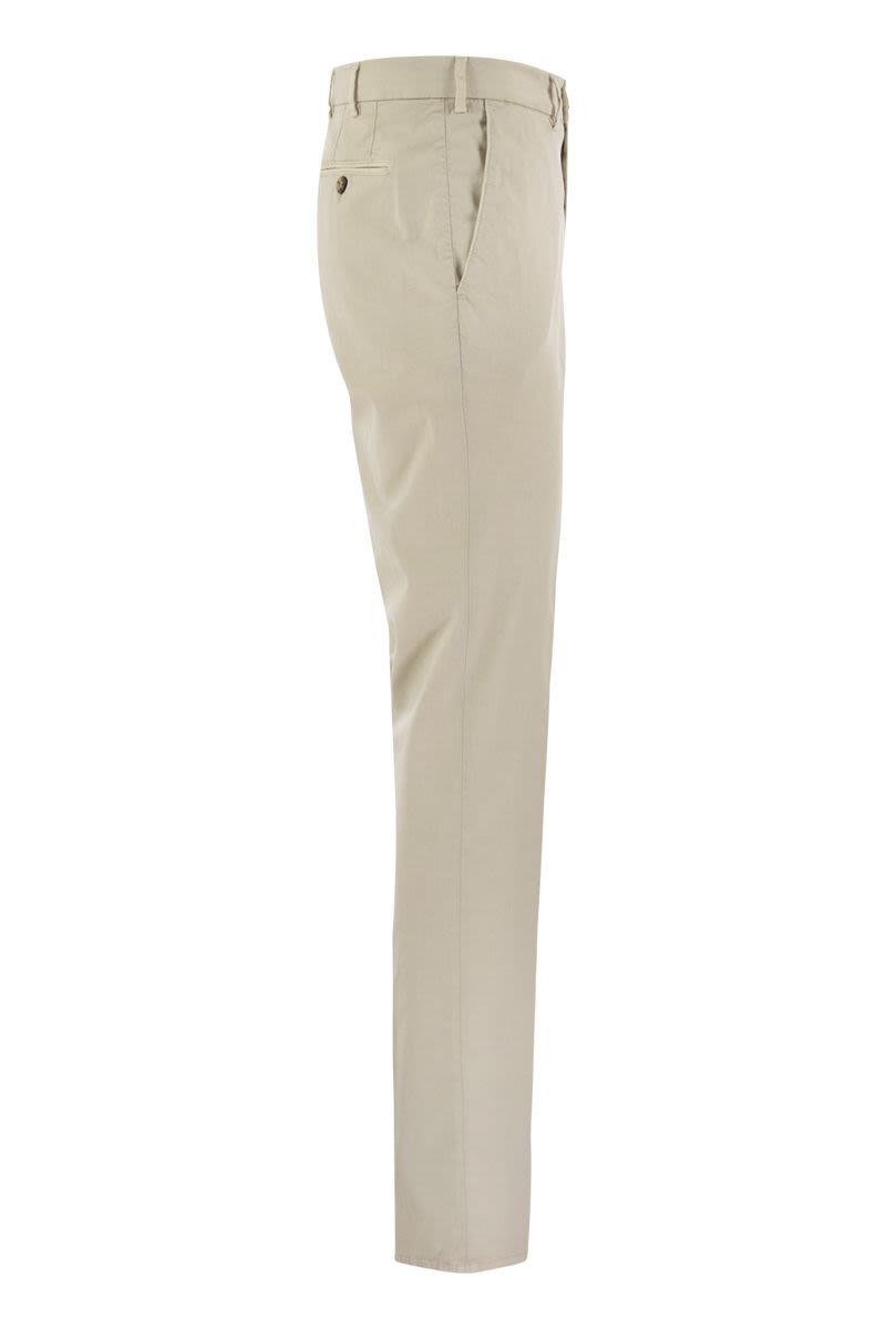 Italian Fit Cotton Gabardine Trousers in Cream for Men