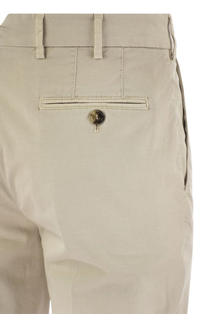 Italian Fit Cotton Gabardine Trousers in Cream for Men