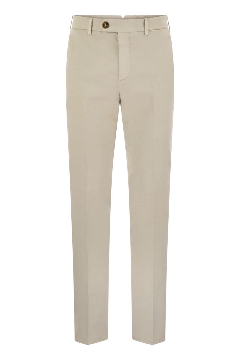 Italian Fit Cotton Gabardine Trousers in Cream for Men