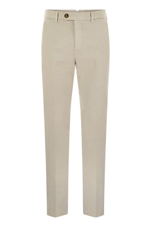 Italian Fit Cotton Gabardine Trousers in Cream for Men