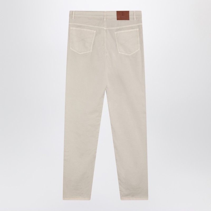 BRUNELLO CUCINELLI Men's Beige Regular Fit Cotton Trousers