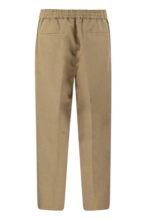 BRUNELLO CUCINELLI Men's Brown Linen and Cotton Pants for the SS24 Season