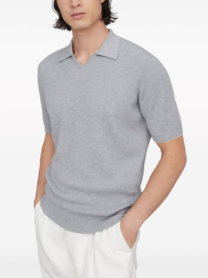 BRUNELLO CUCINELLI Light Grey Ribbed Knit Cotton Polo Collar Sweater for Men