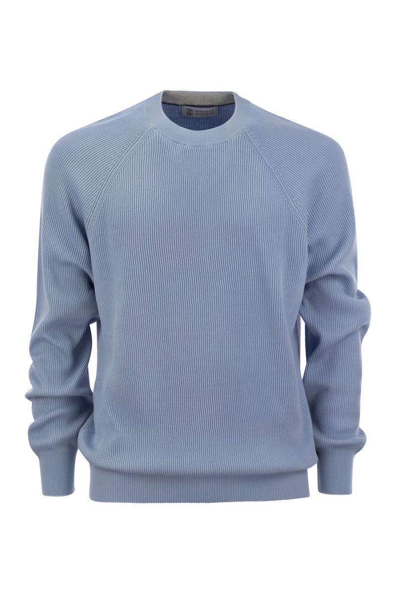 BRUNELLO CUCINELLI Classic Cotton Rib Sweater with Sporty Raglan Sleeves