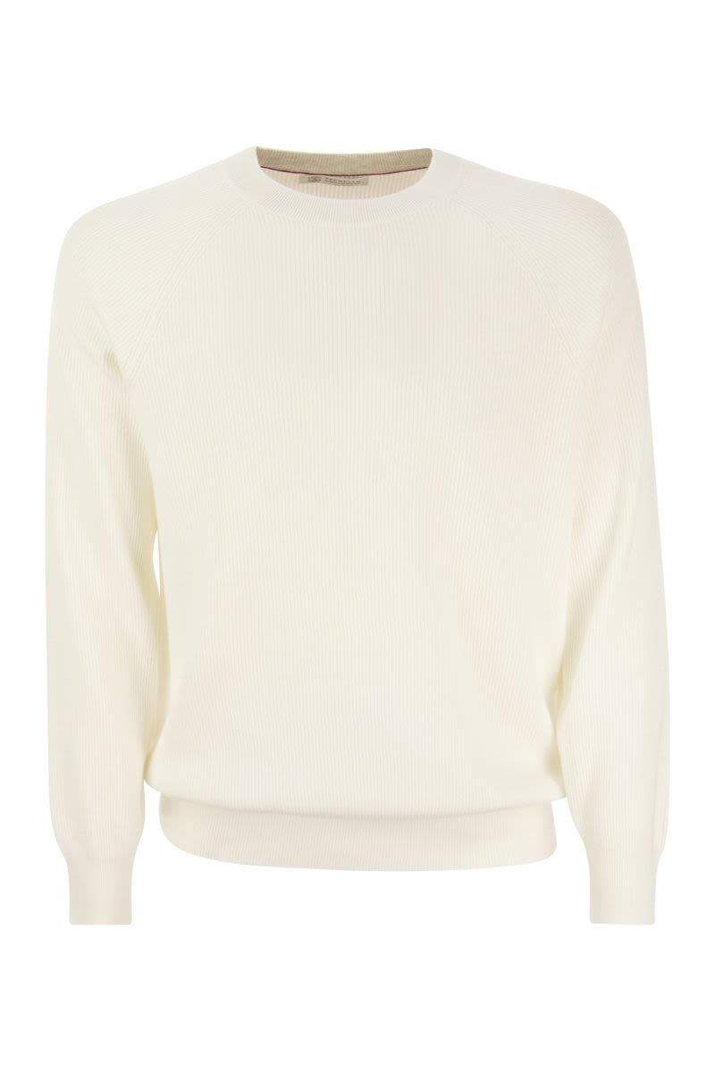 BRUNELLO CUCINELLI Classic Cotton Rib Sweater with Sporty Raglan Sleeves