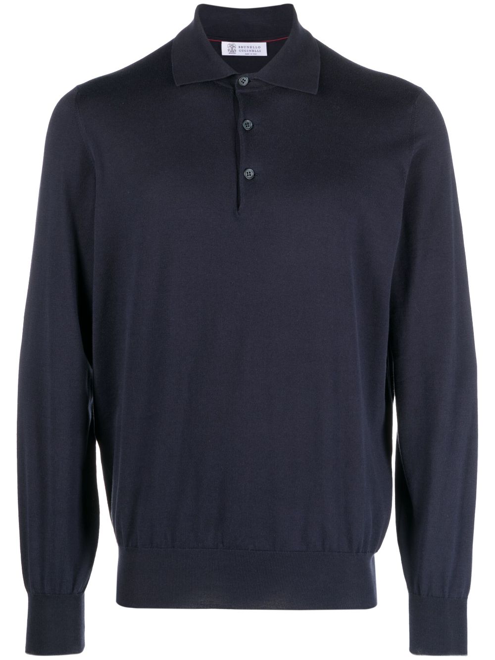 BRUNELLO CUCINELLI Men's Dark Blue Cotton Long Sleeve Polo Neck Sweater