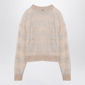 BRUNELLO CUCINELLI Elegant Beige Striped Mohair Sweater with Sequin Accents