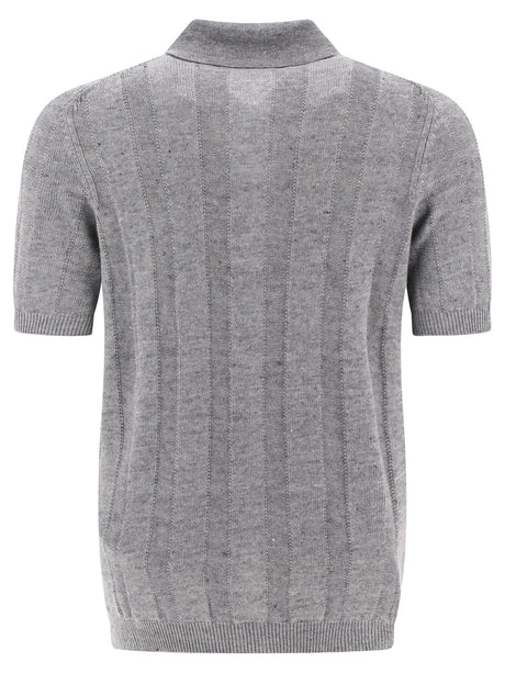 BRUNELLO CUCINELLI Gray Textured Rib Knit Shirt