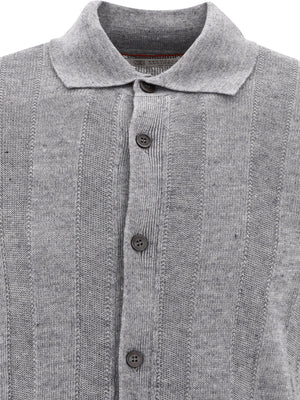 BRUNELLO CUCINELLI Gray Textured Rib Knit Shirt