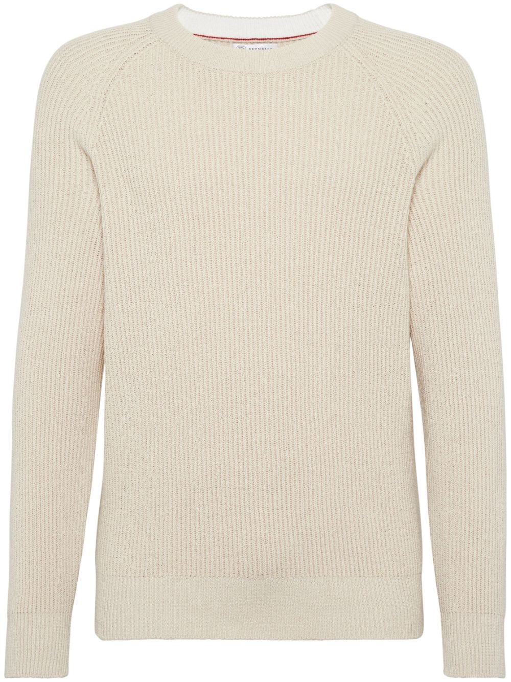 BRUNELLO CUCINELLI Men's Beige Cotton Pullover with English Ribbed Pattern - SS24