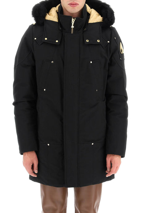 Áo khoác Parka đen dài với lông cừu đính kèm cho FW23