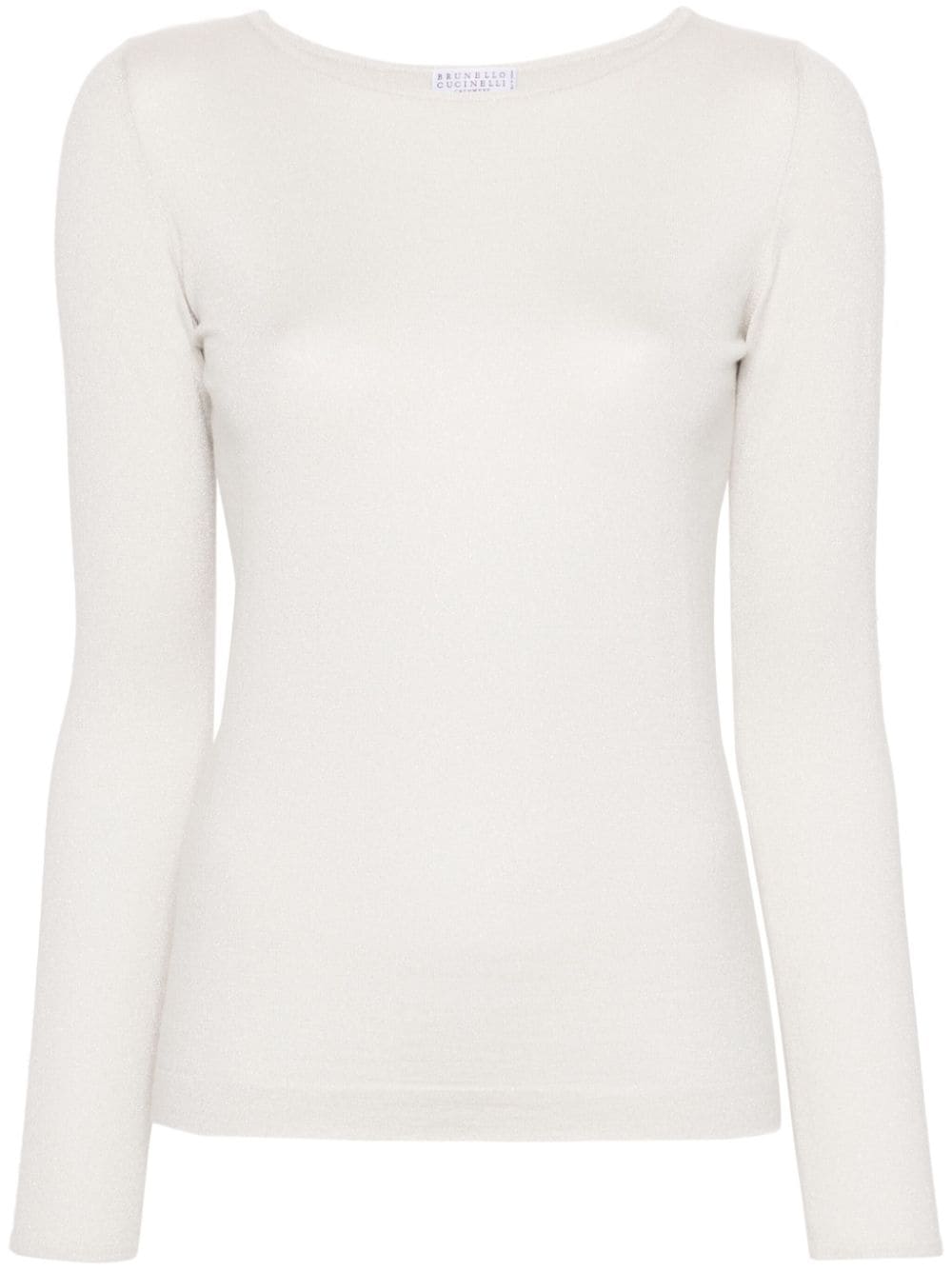 BRUNELLO CUCINELLI Elegant White Cashmere-Silk Blend Boatneck Sweater