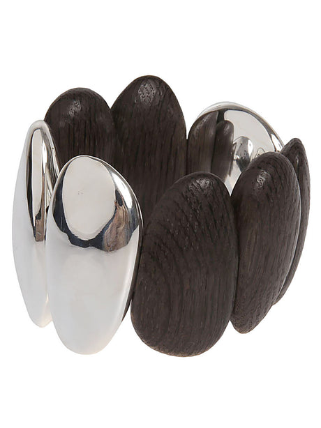 MONIES Gray Wood Bracelet with Chic Metal Accents