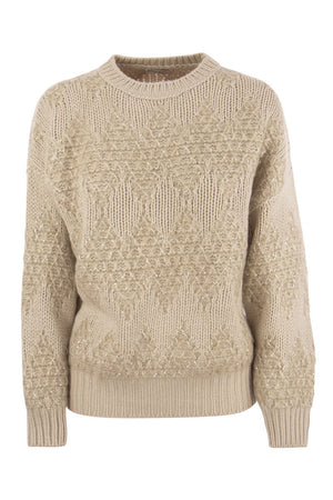 Geometric Wool, Silk and Cashmere Sweater with Shimmering Accents