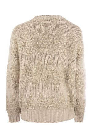 Geometric Wool, Silk and Cashmere Sweater with Shimmering Accents