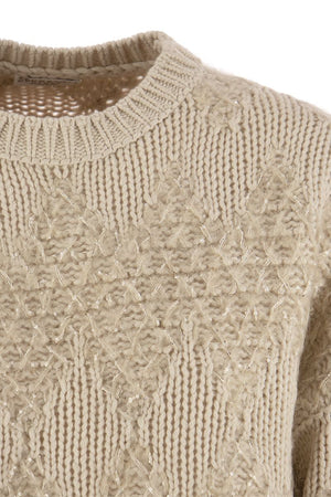 Geometric Wool, Silk and Cashmere Sweater with Shimmering Accents