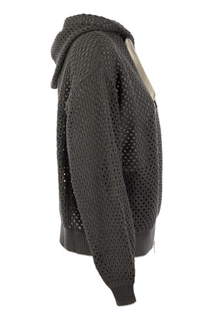 BRUNELLO CUCINELLI Dazzling Net Cotton Zip Hoodie for Women - Dark Grey for SS24