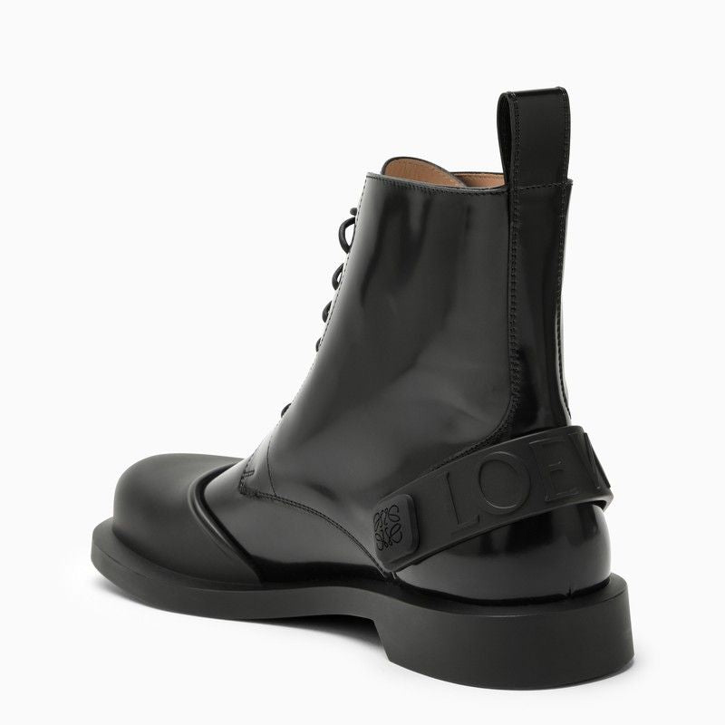 LOEWE Classic Black Leather Lace-Up Boots for Men