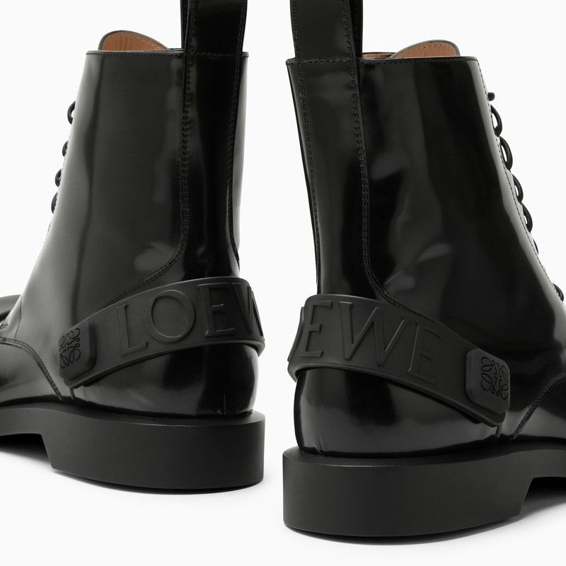 LOEWE Classic Black Leather Lace-Up Boots for Men