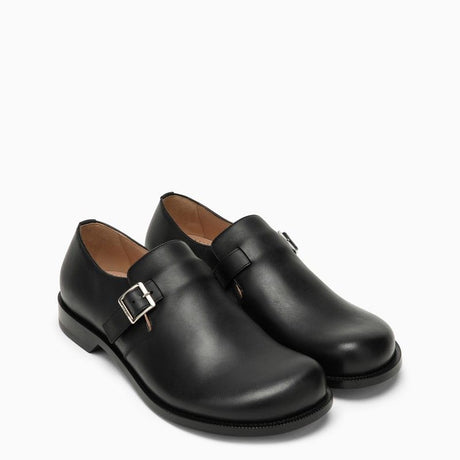 Men's Black Leather Derby Dress Shoes with Buckle