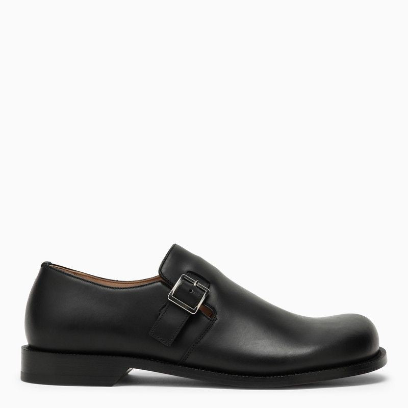 Men's Black Leather Derby Dress Shoes with Buckle