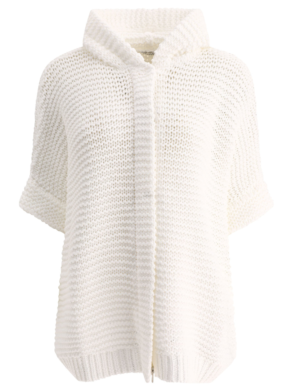 BRUNELLO CUCINELLI Soft Feather Yarn Link Stitch Poncho-Style Cardigan for Women