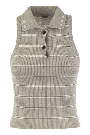 BRUNELLO CUCINELLI Ribbed Sleeveless Polo Shirt - Gray