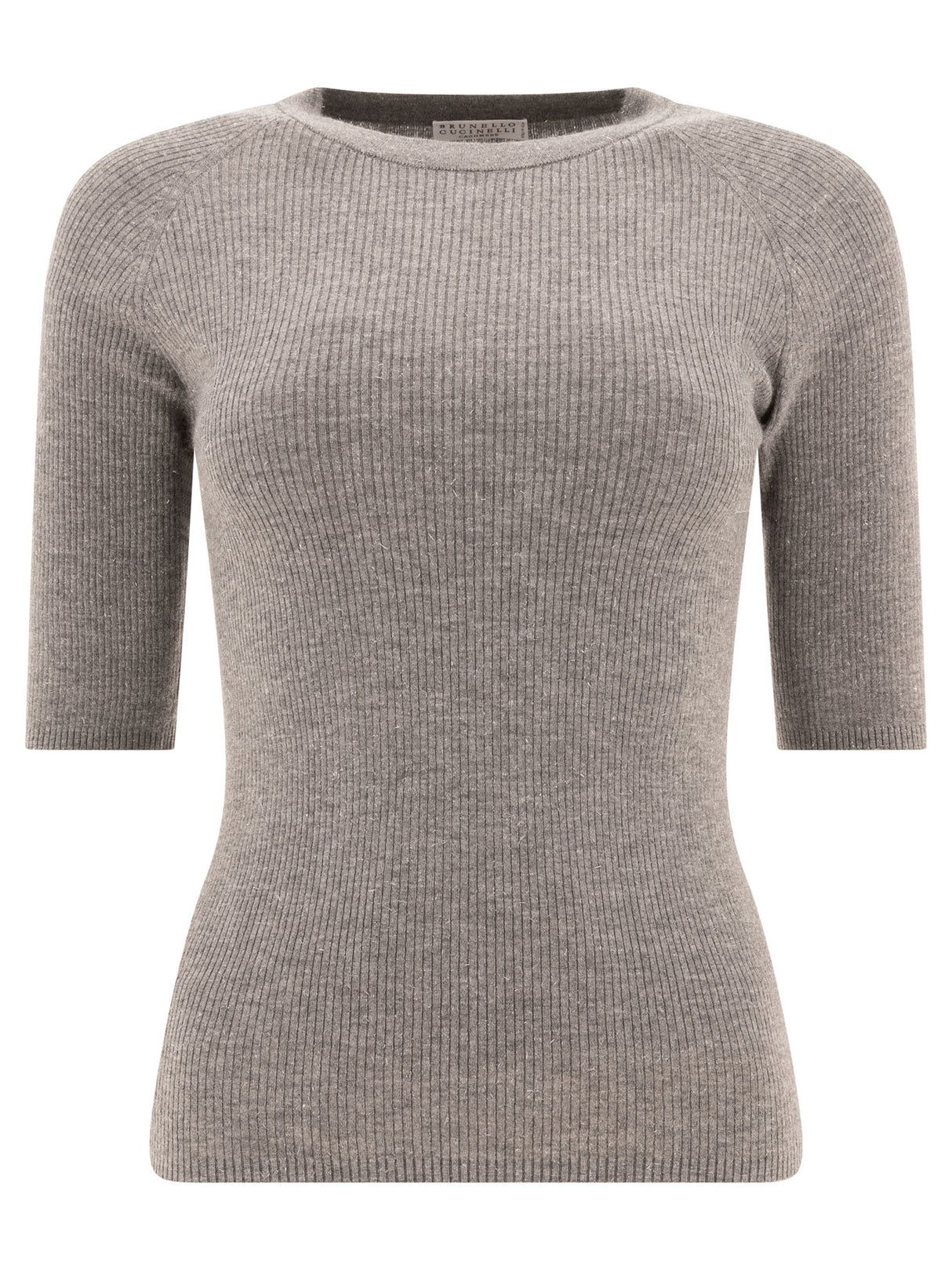 BRUNELLO CUCINELLI Ribbed Cashmere Sparkling Sweater - Regular Fit, Short Sleeves