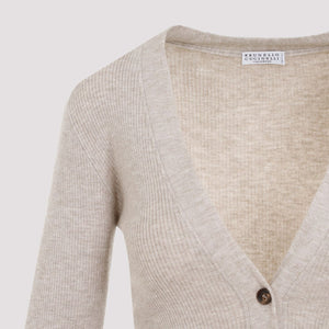 BRUNELLO CUCINELLI Lurex Cashmere Blend Cardigan in Beige