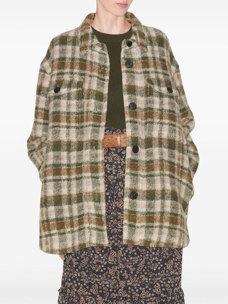 ISABEL MARANT ETOILE Chic Green Checkered Wool-Blend Jacket