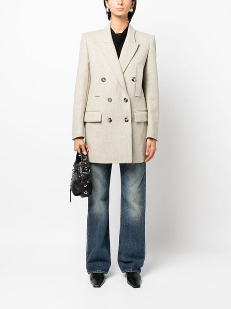 ISABEL MARANT Mélange-effect Double-breasted Wool-blend Blazer for Women in Beige - FW23 Collection