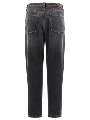 BRUNELLO CUCINELLI Washed Grey Signature Chain Detail Denim Pants