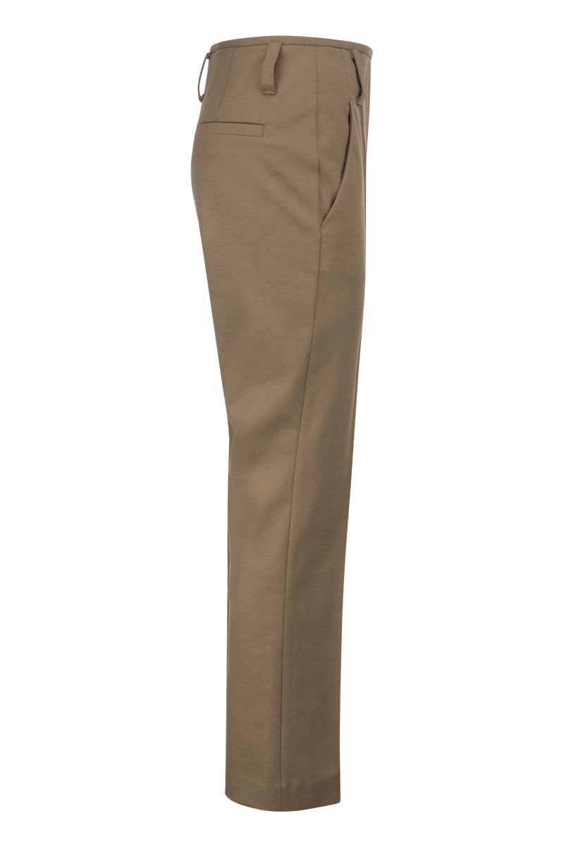 BRUNELLO CUCINELLI Contemporary Wide Corset Chestnut Trousers in Stretch Cotton Cover-Up with Necklace