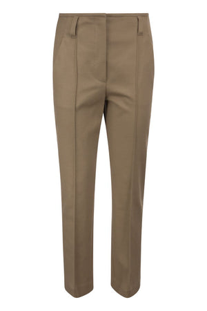 BRUNELLO CUCINELLI Contemporary Wide Corset Chestnut Trousers in Stretch Cotton Cover-Up with Necklace