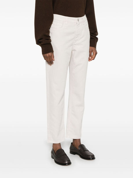 BRUNELLO CUCINELLI Classic Tapered Cotton Trousers - Women's Ivory, FW24