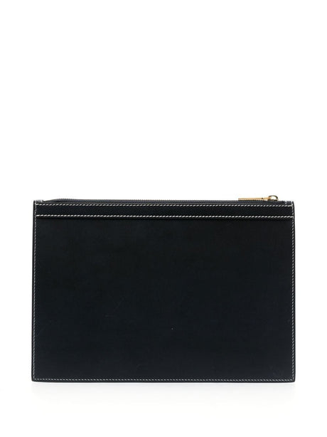THOM BROWNE Navy Blue Small Leather Document Case for Men - FW23 Collection