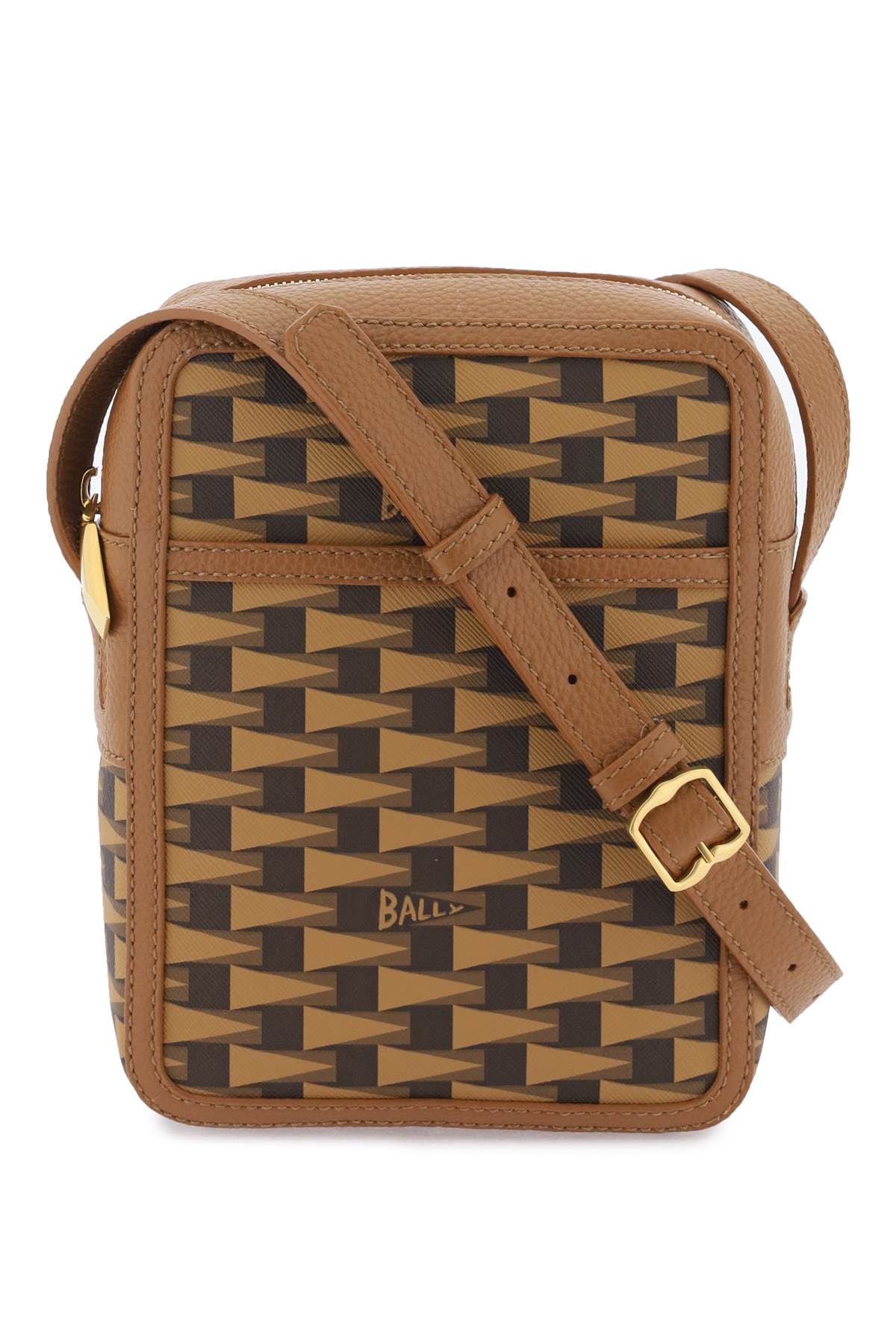 Crossbody Handbag - Brown Coated Canvas and Leather