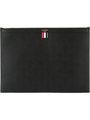 THOM BROWNE Black Pebble Grain Calfskin Laptop Holder for Men