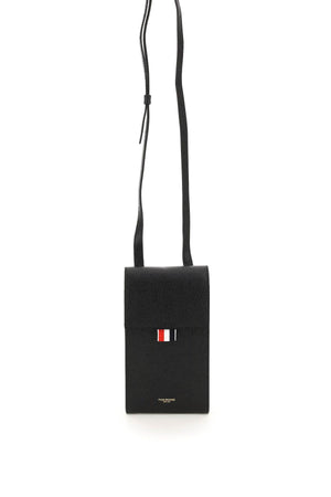 THOM BROWNE Pebble Grain Leather Phone Holder with Strap for Men - Black