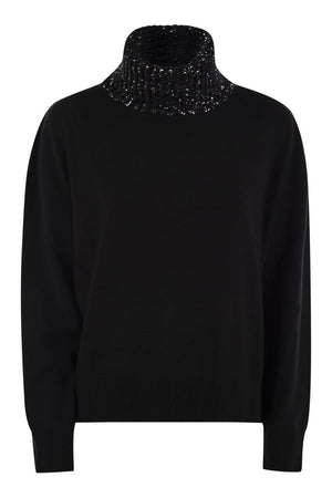 FABIANA FILIPPI Luxurious Wool-Silk-Cashmere Turtleneck Sweater with Sequin Collar